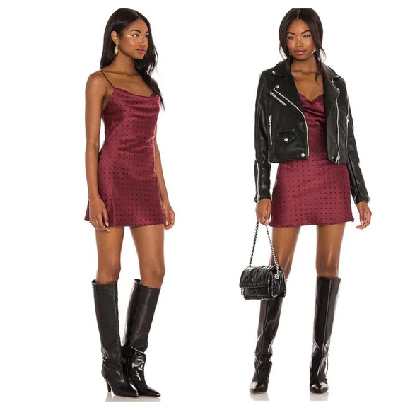House of Harlow 1960 Dresses & Skirts - House Of Harlow 1960 x REVOLVE Ira Burgundy Polka Dot Satin Slip Dress Medium
